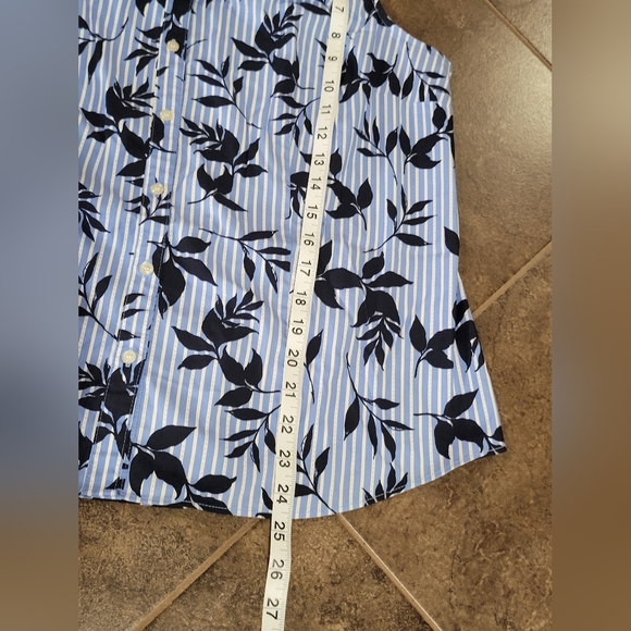Charter Club Sleeveless Floral Print Shirt Intrepid Light Blue Combo Size 16/ Xl - Picture 6 of 10